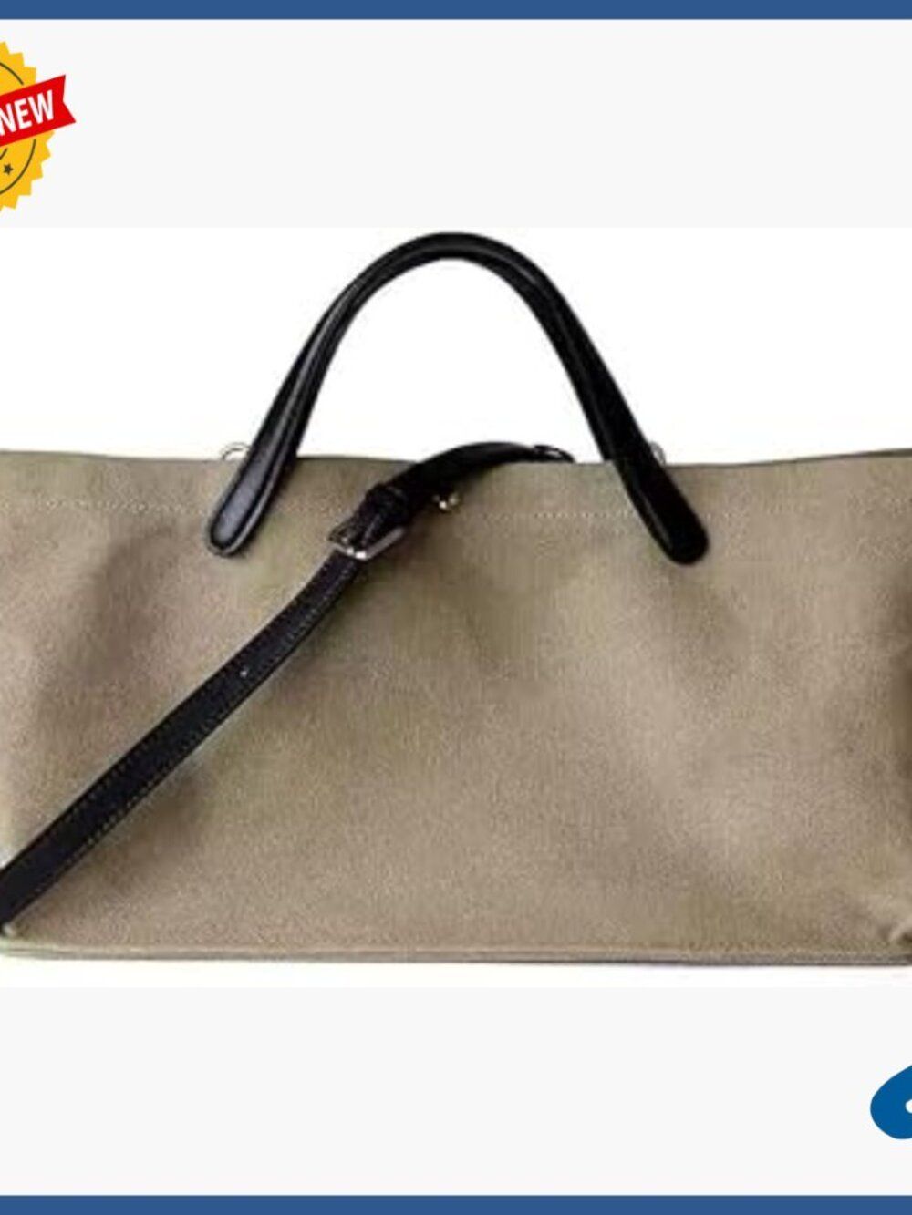 Canvas Tote Bag with Leather Handle, Snap Closure, Shoulder Strap